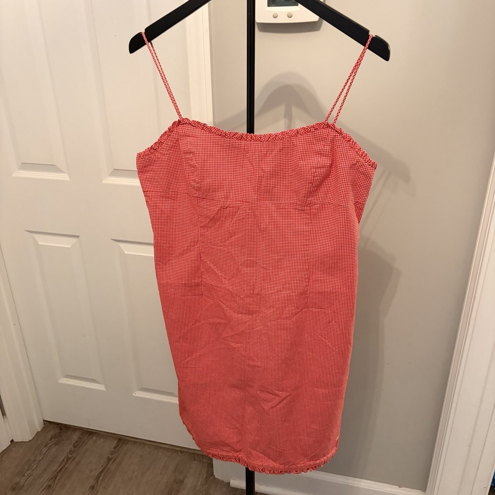Vtg 00s Tommy Hilfiger Red Gingham Mini Dress Stretch Size 10 Picnic Plaid EUC